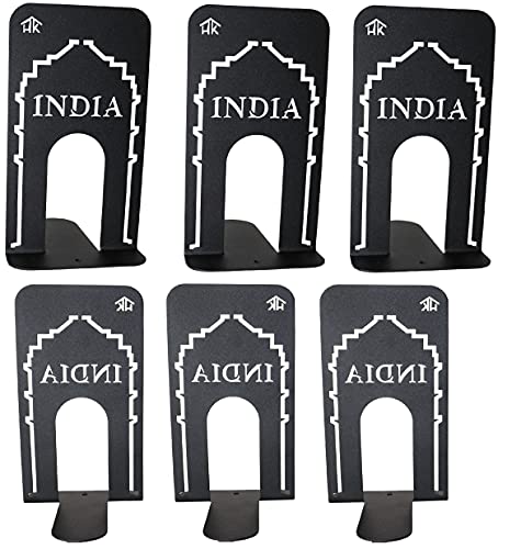 Image of Office Bookends Library Bookend by HeavenlyKraft, India Gate Design Metal Bookends for Office & Library, Black Color, 7 Inch Tall (Pack of 6)