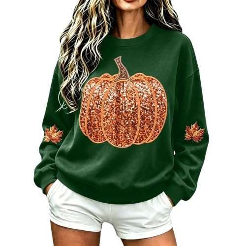 Pumpkin Sweatshirt Women Sequin Oversized Crewneck Halloween Sweatshirts - image 1