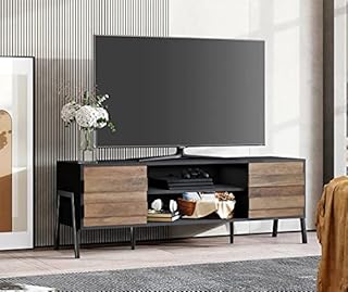 WAMPAT Modern TV Stand for 65 inch TV Entertainment Center, Mid-Century TV Console for 55 inch TV with 6 Storage Cabinets, Media Console for Living Room, 60‘’ Black/Rustic Oak