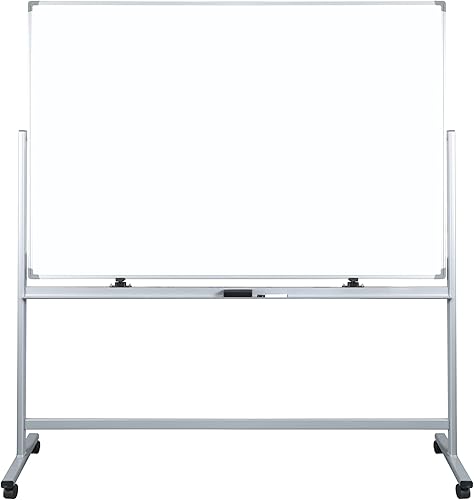 WorkPro Caballete magnético móvil de doble cara para pizarra blanca, 72 x 48 pulgadas, marco de aluminio con acabado plateado