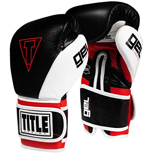 Title Boxing Gel E-Series Boxing Gloves, Black/White/Red, Small