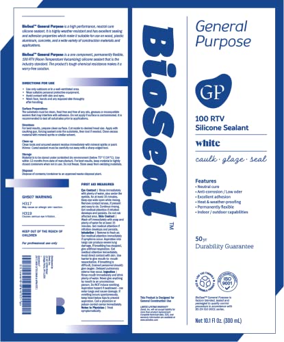 White BioSeal 100% Silicone Sealant Caulk General Purpose miniatura 3
