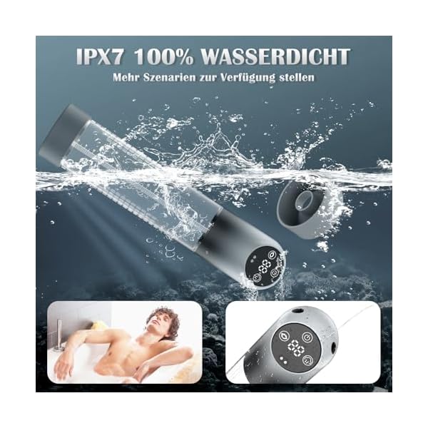 Penispumpe für Penisvergrößerung Penis Erektion, Elektrische Penis Vakuumpumpe mit 6 Saugstufen, 100% Wasserdicht Penis Masturbator mit Penisring set und 2 Silikonhülsen Sexspielzeug für Mann grau – Bild 3