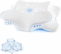 Vista 9 de Almohada cervical para el cuello – Almohada de espuma viscoelástica para aliviar el dolor de dormir, almohadas ergonómicas de contorno para dormir