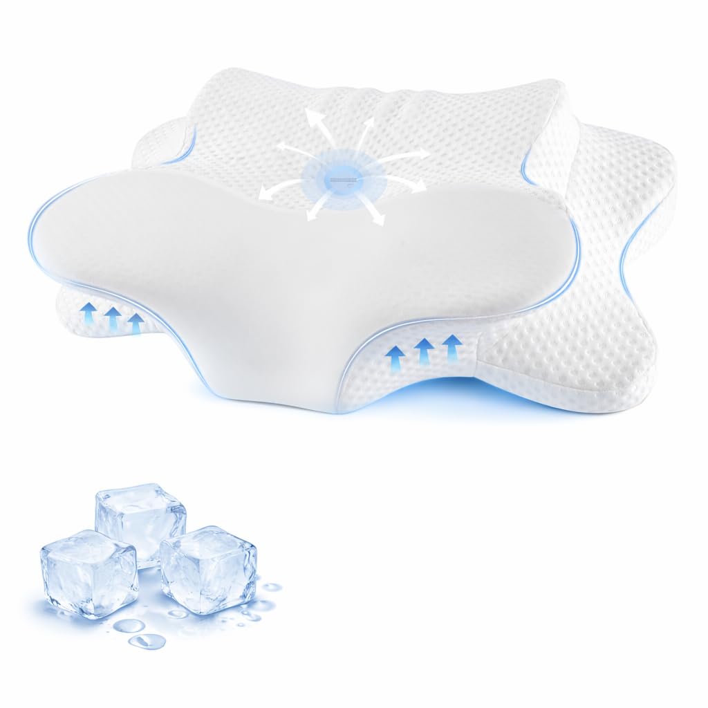 FUNCCUBE Almohada Cervical para el Cuello, Almohada de Espuma viscoelástica para aliviar el Dolor al Dormir, Almohada ergonómica para Dormir de Lado, Espalda y estómago, Almohada ortopédica
