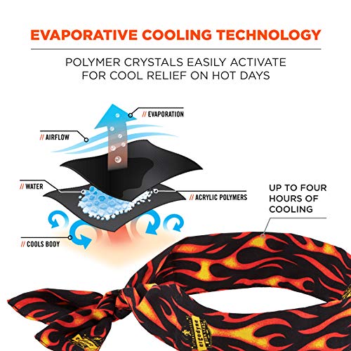 Image of Ergodyne Chill Its 6700 Cooling Bandana, Evaporative Polymer Crystals For Cooling Relief, Tie For Adjustable Fit, 6-Pack, Flames