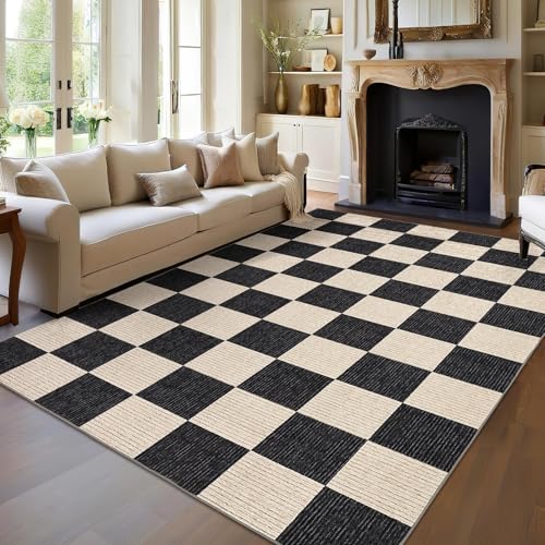 Tapete decorativo negro con diseño a cuadros 5x7 lavable miniatura 7