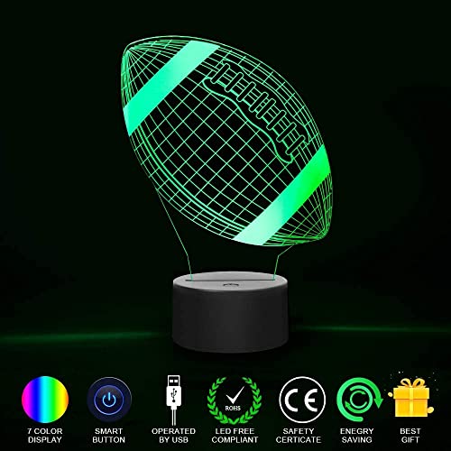 Wiscky Football 3D Night Light Lamps For Kids, Soccer 7 Led Color Changing Table Desk Lamps Lighting Cool Toys Gifts Birthday Xmas Decoration For Sports Fan #TOP3