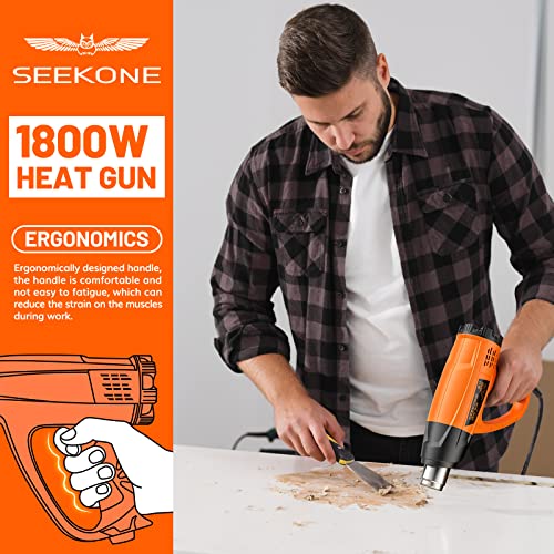 Seekone Heat Gun 1800W Heavy Duty Hot Air Gun Kit Variable Temp Control With 2-Temp Settings 7 Accessories 140℉~1112℉（60℃- 600℃）With Overload Protection For Crafts, Shrinking Pvc, Stripping Paint #TOP5