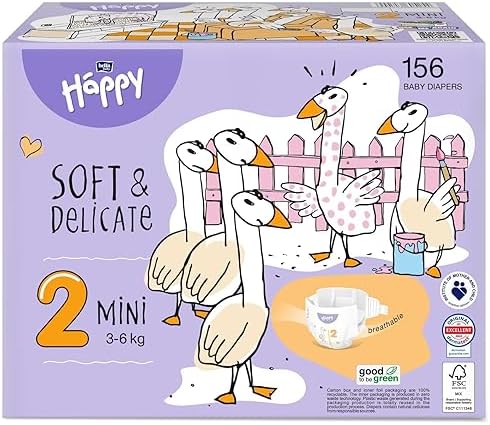 Bild von bella baby Happy Windeln soft & delicate Gr.2 Mini 3-6 kg HAPPY BOX 156 Stück Größe 2 (156 Stück)