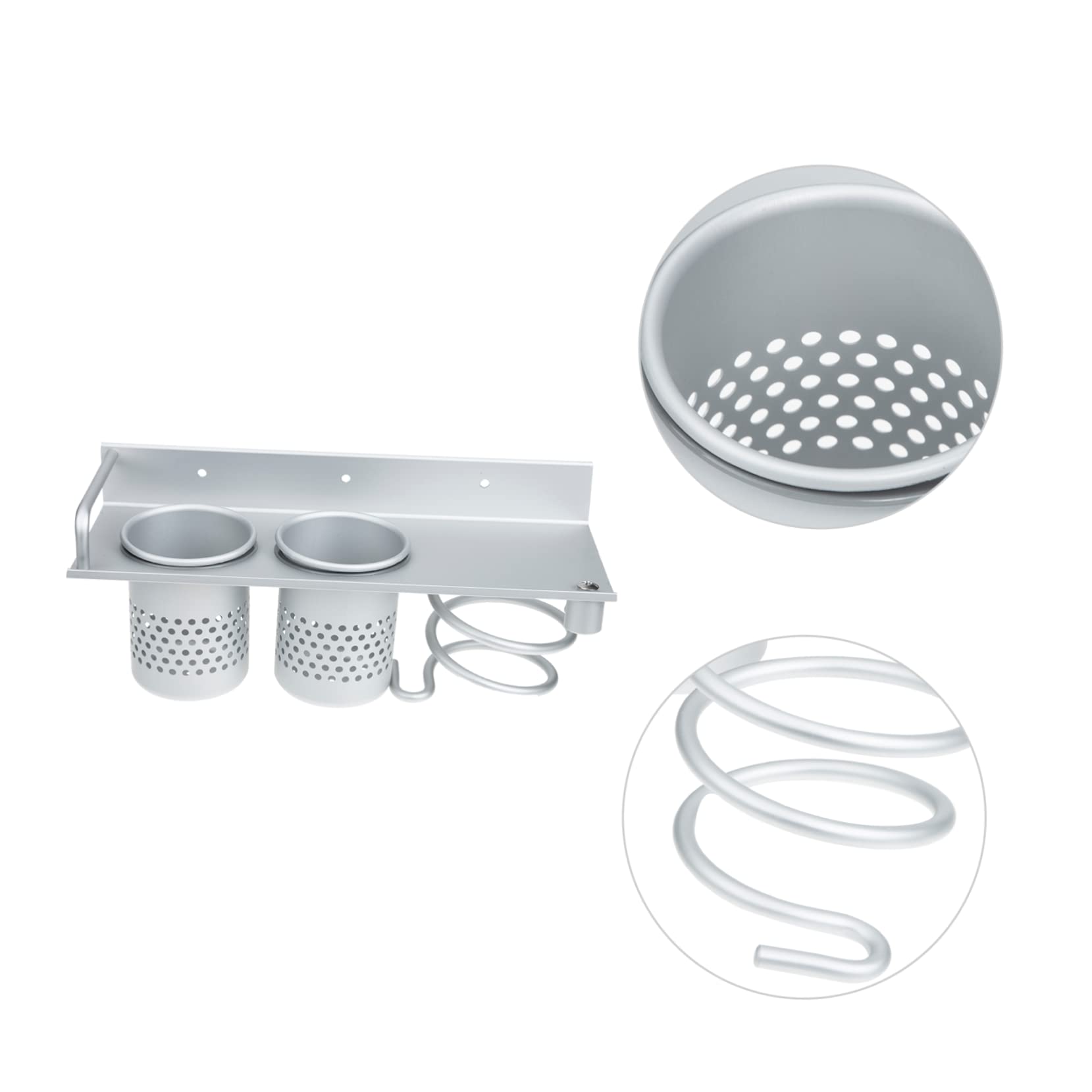 Healeved Soporte de Pared Organizador de Baño para Secador de Pelo sin Perforaciones, Aluminio Espacial, Colgante, para Baño y Dormitorio