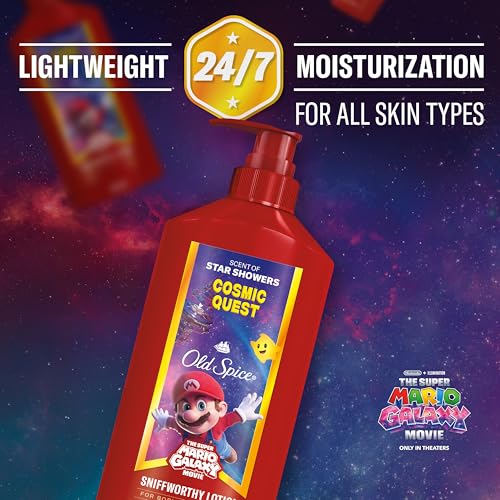 Image of Old Spice Hand and Body Lotion for All Skin Types, x The Super Mario Galaxy Movie, 24 /7 Lightweight Moisturization, Smell Super with Cosmic Quest, Scent of Star Showers, 16oz