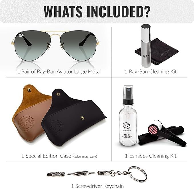 Image of Ray-Ban RB3025 AVIATOR LARGE METAL Pilot Shape Sunglasses for Men & Women with Official Eyewear Kit