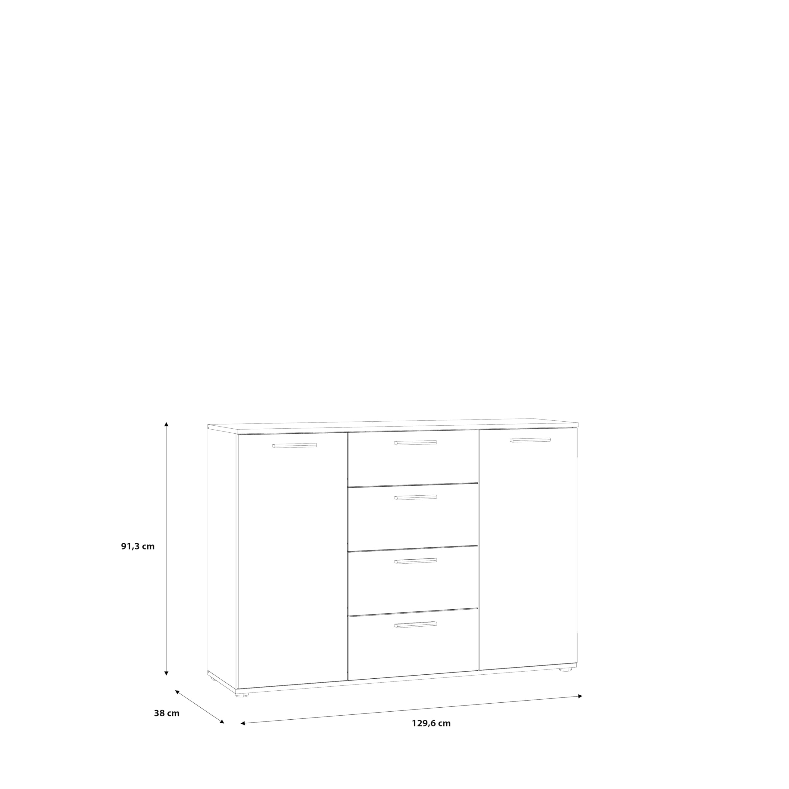 Forte ATTALYAR Kommode mit 4 Schubladen und 2 Türen, Holzwerkstoff, Old – Wood Vintage/Betonoptik Dunkelgrau, B x H x T: 129,6 x 91,3 x 38 cm