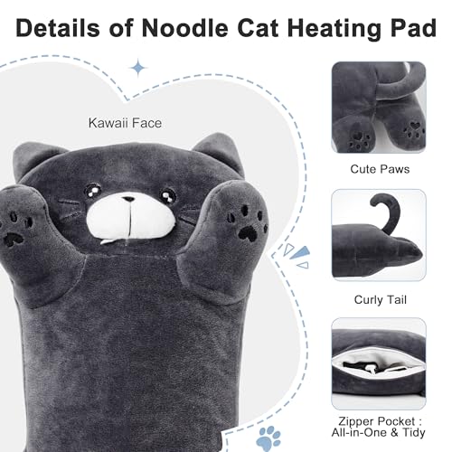 Image of Noodle Cat Heating Pad Plush,USB Electric Heated Long Cat Gift for Women