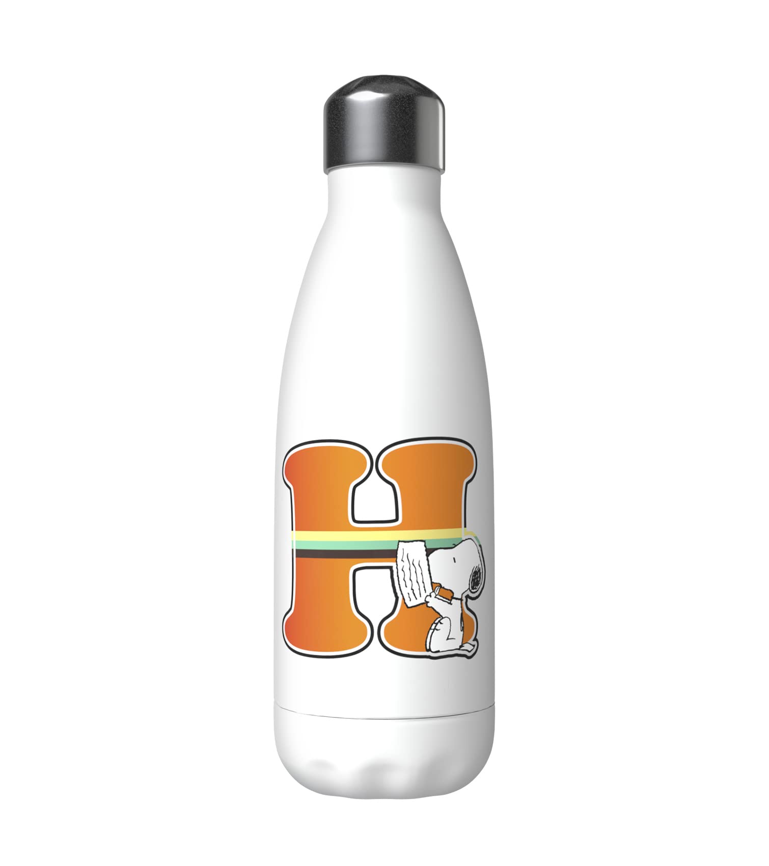 Snoopy – Stainless Steel Water Bottle, Airtight Closure, with Multi-Coloured Letter H Design, 550 ml, White, Official Product (CyP Brands)