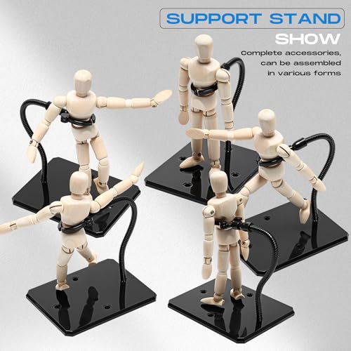 Image of Wonderjune 12 Pcs Action Figure Stands for 8 to 12 Inches Dolls Flexible Assembled Action Figure Display Holder with Adjustable Metal Support Arm Stands Base(Black)