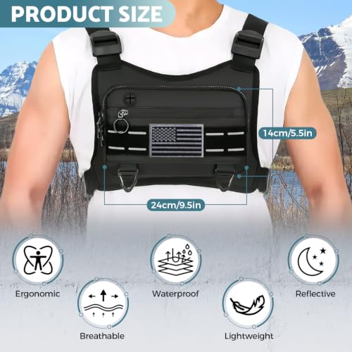 Image of Muserise Sports Chest Bag For Men, Water Resistant Lightweight Front Running Vest Bag With Built-In Phone Holder & Extra Storage For Workouts, Cycling (Black)