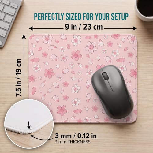 Image of Mouse Pad for Laptop & Desktop | 9x7 Inch Anti-Fray Stitched Edges | Non-Slip Rubber Base | Desk Setup Accessory for Students, Gamers & Professionals (Pink Flower)