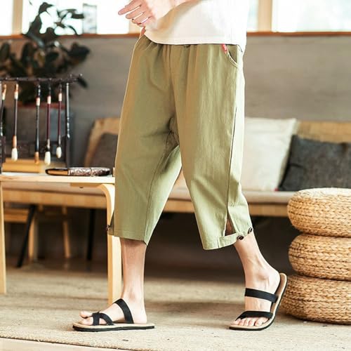 Men's Casual Summer Pants Lightweight Breathable Slim Fit Comfortable Elastic Waist Soft Fabric with Button2