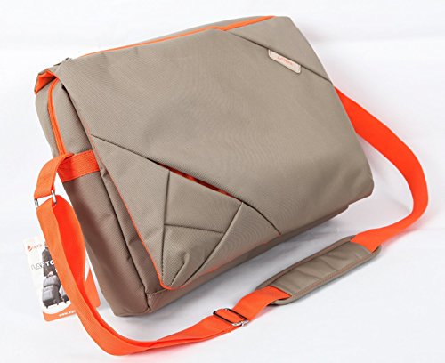 Bipra Laptop Messenger Bag (15.6 Inch) Cute, Slim, Designer Shoulder Carry Tote | Computer, Tablet, Notebook, Mobile Storage | Padded, Adjustable Strap | Grey/Orange #TOP1