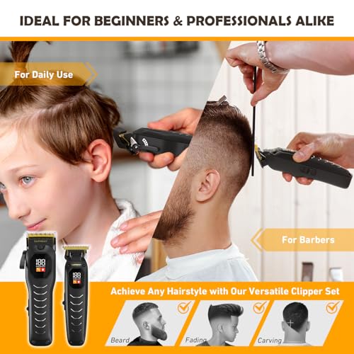 Image of Professional Cordless Hair Clippers for Men- Hair Cutting Kit for Barbers & Family, Wireless Beard Hair Trimmers Set with LED Display, Rechargeable Hair Cutting Machine for Family (Black)