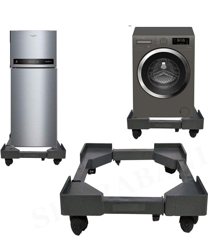 Image of Adjustable Plastic Appliance Trolley - 17-24 Inch Base, Heavy Duty 360 Wheel Stand for Top Load Washing Machines up to 6.5 KG, Single Door Refrigerators Dishwashers, 210 KG Capacity