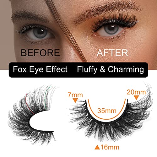 Cat Eye Fake Lashes Dramatic False Eyelashes Faux Mink Lashes Extension Wispy Fluffy Natural Look 7 Pairs Pack Fox Eye Lash 8D Volume Thick Long Reusable Light Cruelty-Free #TOP1