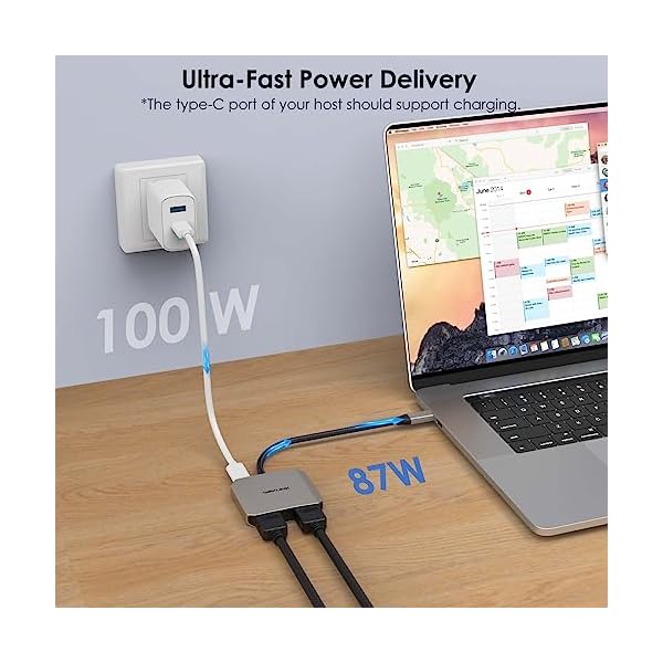 WAVLINK USB C auf Dual HDMI Adapter, 87W PD Schnellladung, Unterstützt 4K @60 Hz, 3-in-1-USB C to Dual 4K HDMI Adapter, Kompatibel mit MacBook Pro/Air, Dell XPS, HP, Lenovo, Thunderbolt 3/4 Laptops – Bild 4