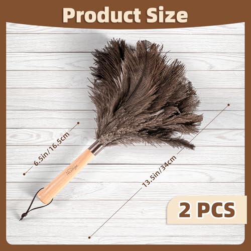 Image of 2 Pack Ostrich Feather Dusters for Cleaning with Wooden Handle, 13.5 inch