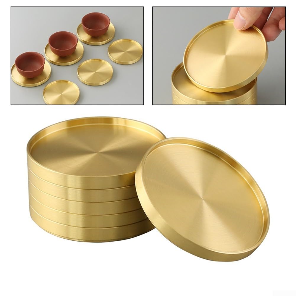 Posavasos redondos de latón, paquete de 6 posavasos de metal dorado para tazas de café, vasos de cerveza, decoración del hogar, 10 cm (6 unidades)