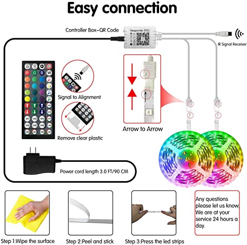 Keepsmile 100Ft Led Strip Lights (2 Rolls Of 50Ft) Bluetooth Smart App Music Sync Color Changing Rgb Led Light Strip With Remote And Power Adapter,Led Lights For Bedroom Room Home Decor Party Festival #TOP7
