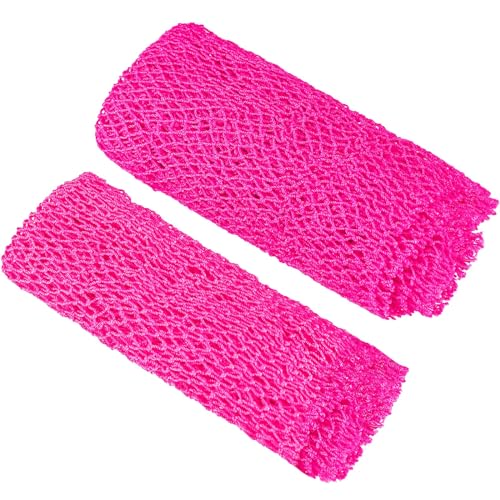 Patelai 2 Pcs African Net Bath Sponge African Exfoliating Long Body Scrubber Tight Weave Beauty Skin Smoother Tower Bath Cloth Porous Stretches Back Washcloths for Daily Use Stocking Stuffer (Pink)