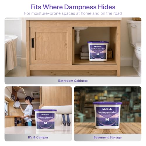 Image of Large Moisture Absorber Buckets, 6 Pack, 14 oz Each, Lavender Scent | 14 oz Net Fill with 12 g Lavender Scent Beads; Visible Water Collection; Up to 90 Days; For Bathrooms and Closets