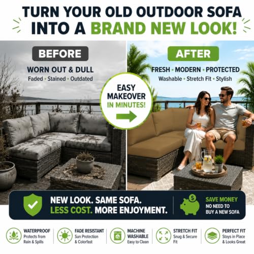 Image of 8 Pcs Outdoor Cushion Covers, Patio Sofa Cushion Covers Replacement