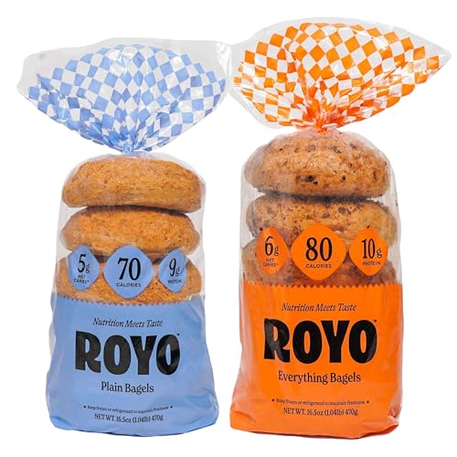 ROYO BREAD CO. 2-Pack Low Carb Artisan Bread and Bagels, 30-80 Calories (Plain & Everything Bagel)