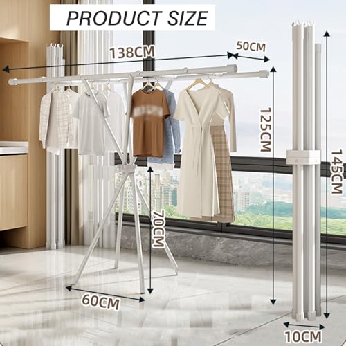 Faltbarer Doppelstab-Wäscheständer, strapazierfähig, 100 kg Kapazität, Kleider-Organizer für Handtücher, Kleidungsstücke, lufttrocknend, platzsparendes Design