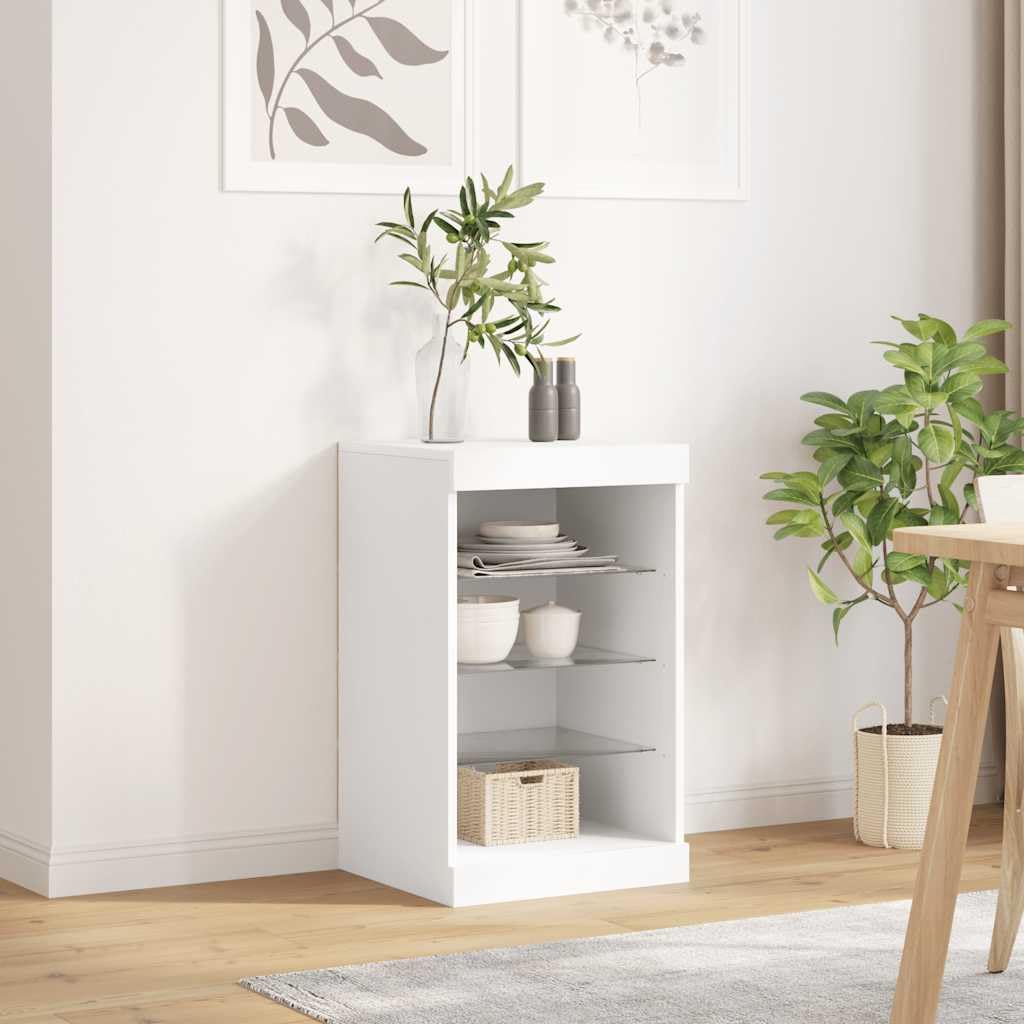 vidaXL Buffet avec Lumières LED, Armoire Latérale de Rangement, Organisateur de Salon Salle de Séjour Maison Intérieur, Moderne, Blanc