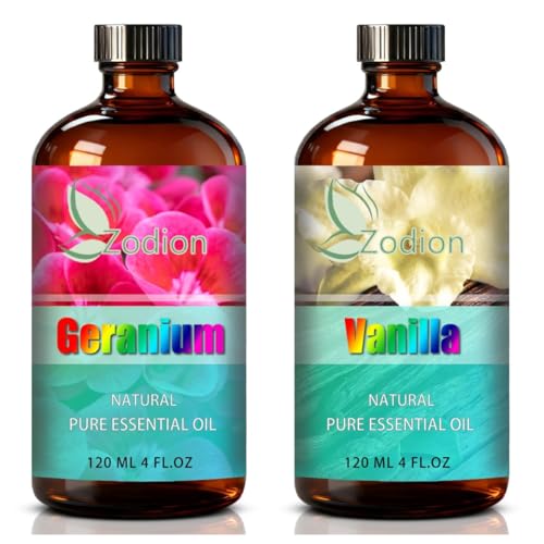 Aceite Esencial de Vainilla y Geranio 4 fl oz c/u