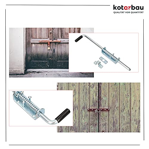 KOTARBAU® Gate Drop Bolt, Galvanised Steel, 420 mm (16.5 Inches), Silver, Spring Latch, Heavy Duty, Spring Loaded Bolt - Image 4