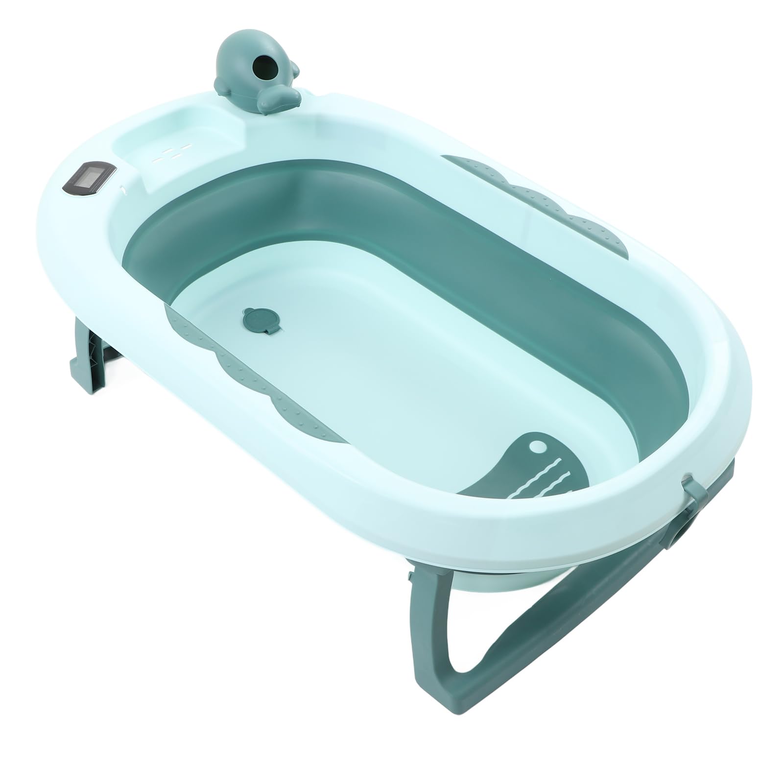 Fockety Zusammenklappbare Babybadewanne, Babybadewanne mit Thermometer, Tragbare Reisebadewanne mit Abflussloch, Babybadewanne für Neugeborene Bis Kleinkinder (Hellgrün)
