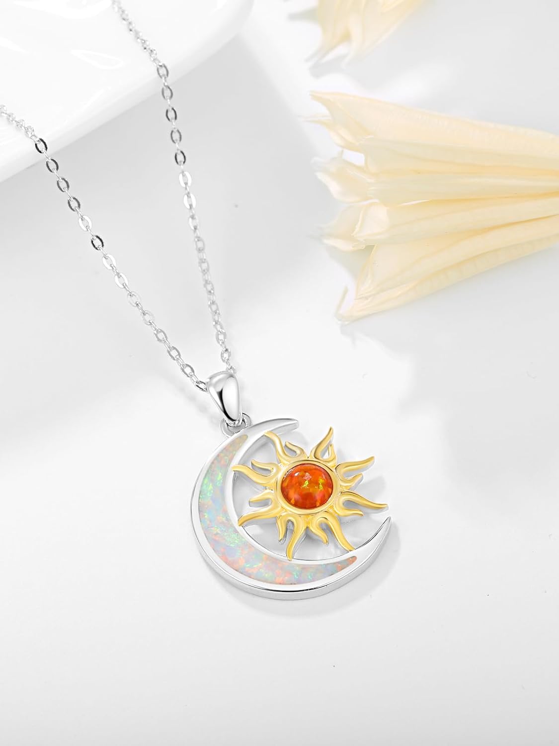 Sun and Moon Necklace for Women 925 Sterling Silver Opal Pendant Necklaces Anniversary Birthday Jewelry Gifts for Wife Her - Image 2