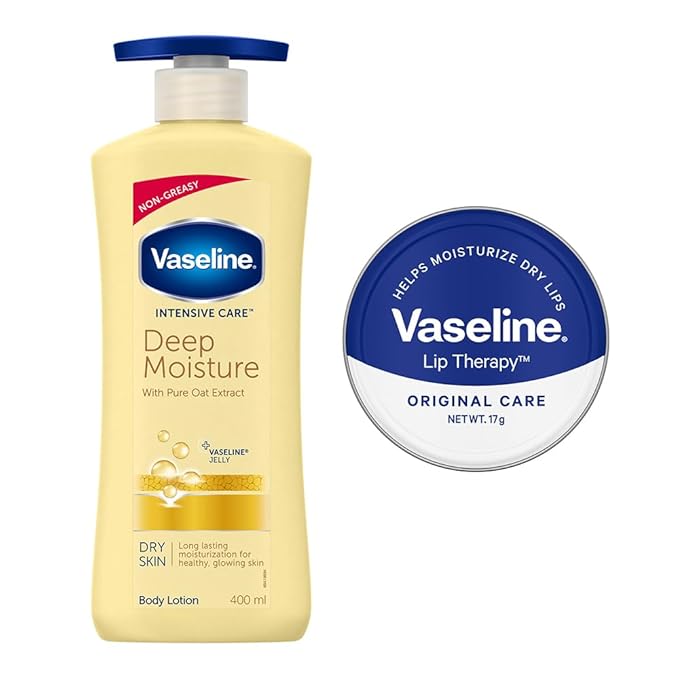 Buy Vaseline Lip Tins Original Care, 17g + Vaseline Deep Moisture Serum In Lotion, 400 ml at Rs. 299