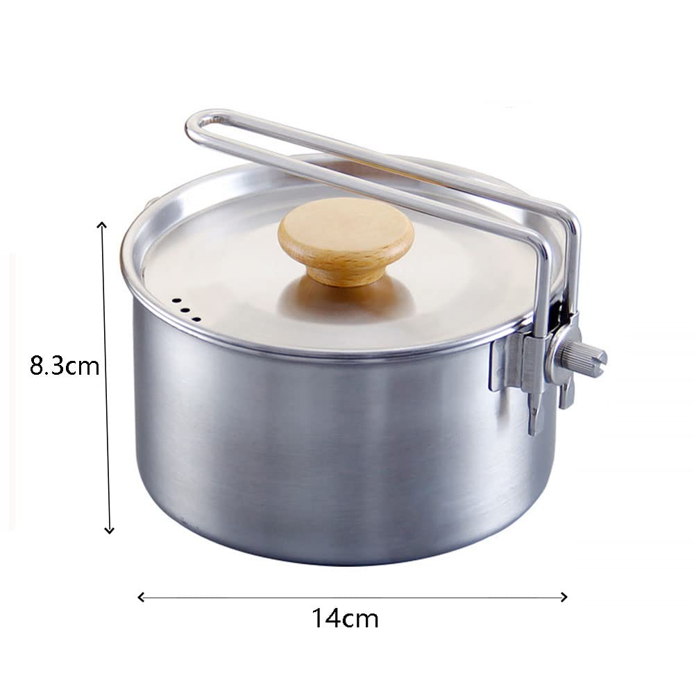 Gavetta Campeggio Acciaio Inox, Pentole Campeggio con Manici Pieghevoli e Coperchio, per Barbecue, Campeggio, Arrampicata,Trekking