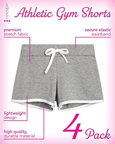 Sweet Hearts Girls' Active Shorts - 4 Pack French Terry Athletic Gym Dolphin Shorts: Made in USA (7-16)2