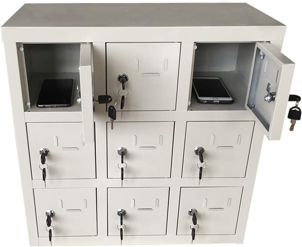 Metal Cell Phone Pocket Chart Locker Modular Storage Box with Key Lock for School Classroom Office Meeting Room 9-Slot