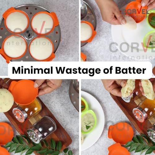 Image of Corvel Silicone Idli Mould | Idli Maker | Idli Liners original, Orange | 8Pcs | Non stick | Food Grade Silicone | BPA Free | No greasing | Oven, Microwave & Dishwasher Safe