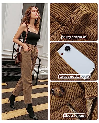 Womens Corduroy Pants Casual High Waisted Straight Leg Vintage Trousers for Women with Pockets4
