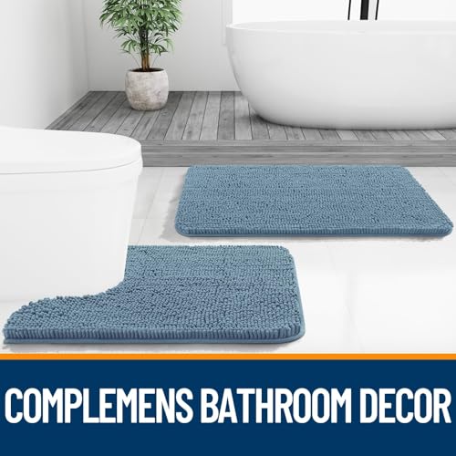 Image of OLANLY Bathroom Rugs Sets 2 Piece, Soft Absorbent Chenille Bath Mats Area Rug Set, Non-Slip, Quick Dry, Machine Washable Bath Mats for Bathroom, Home Decor Accessories (30 inchx20 inch+24 inchx16 inch, Airy Blue)