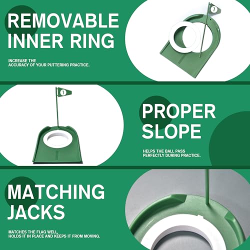 9 Pack Golf Putting Cups with Flags, Plastic Training Aids with Golf Ball Retriever, Putting Training Hole Set for Indoor Outdoor - Image 4